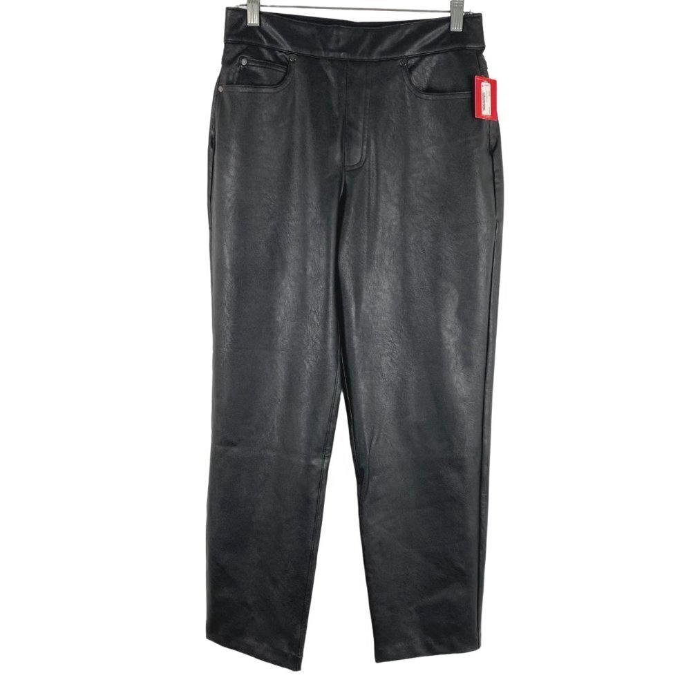 Spanx Leather Like Straight Leg Pants Medium Luxe Black Stretch NWT PT-2080‎